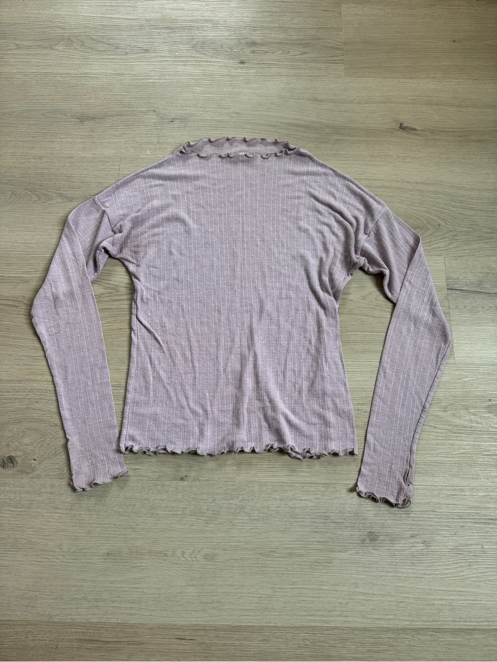 Free People purple ribbed mock neck lettuce edge long sleeve top balletcore chic